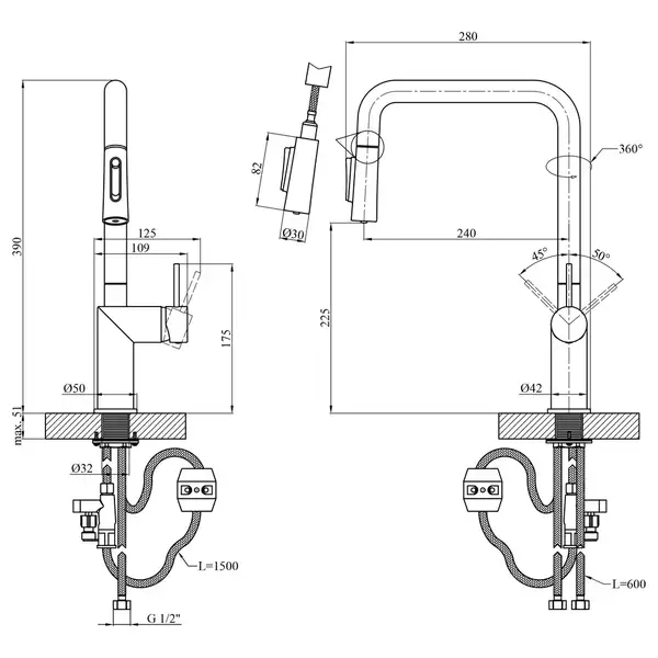 Kroner Element змішувач кухонний, чорний (CV035988)