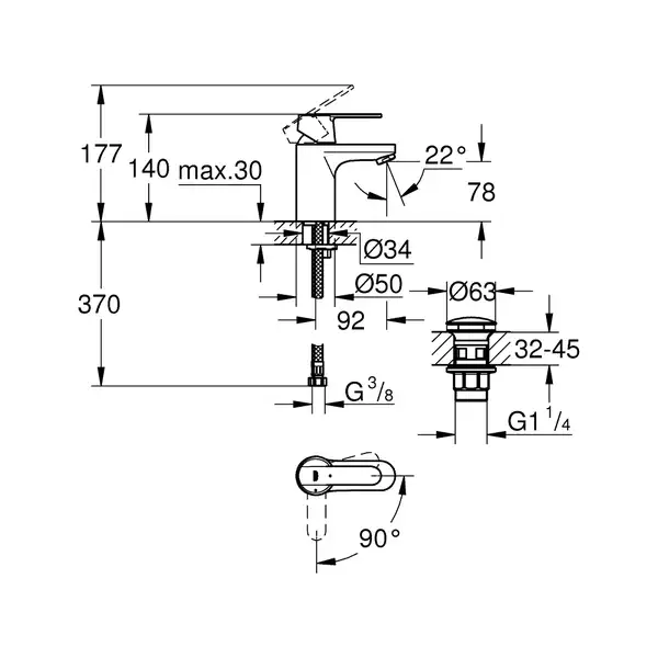 Grohe Get Смеситель для раковины, хром (23586000)