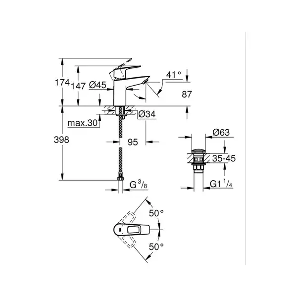 Grohe BauLoop смеситель для раковины, хром (23879001)
