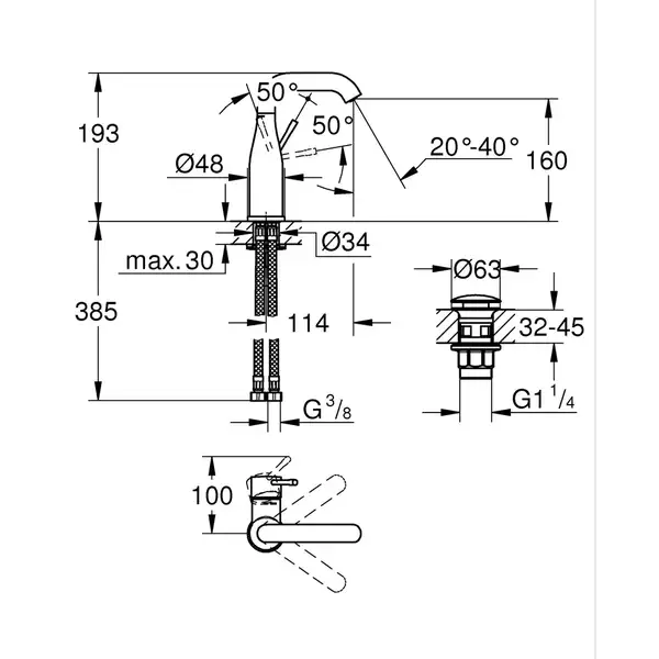 Grohe Essence смеситель для раковины, хром (24181001)