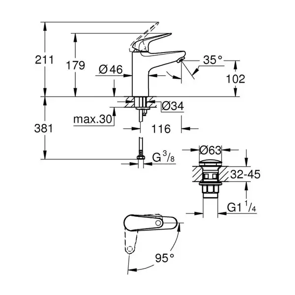 Grohe Swift смеситель для раковины, хром (24329001)