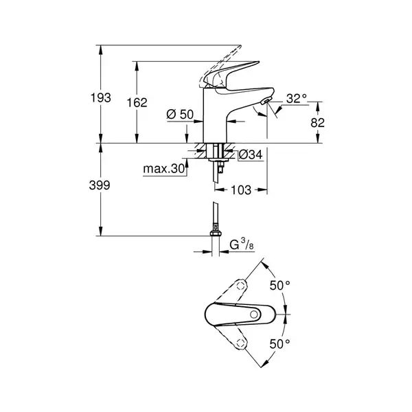 Grohe Euroeco смеситель раковины, хром (32734001)