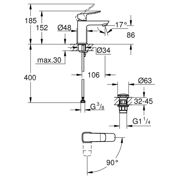 Grohe QuickFix Dice ES смеситель, чёрный (CV036204)