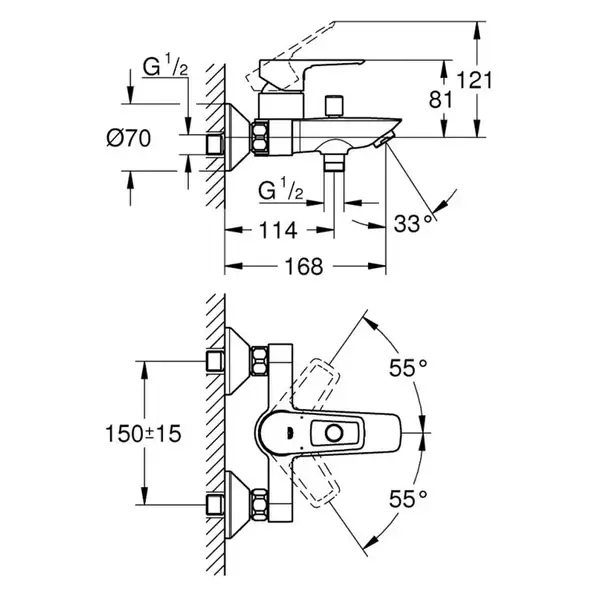 Grohe BauLoop смеситель для ванны, хром (23602001)