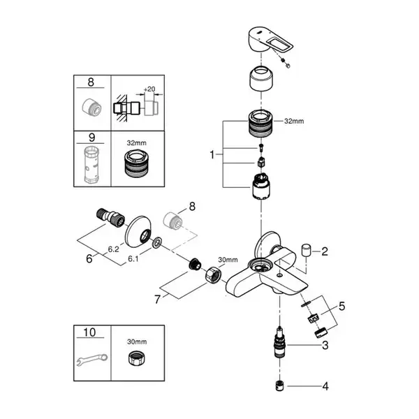 Grohe BauLoop смеситель для ванны, хром (23602001)