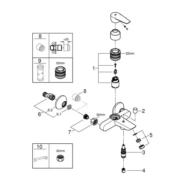 Grohe BauEdge New смеситель ванны, хром (23604001)