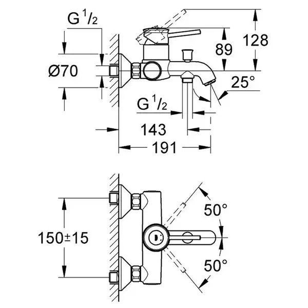 Grohe BauClassic смеситель ванны, хром (CV032464)