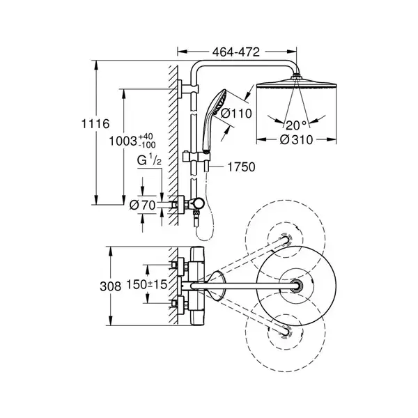 Grohe Vitalio Joy 310 Душевая система, Хром (26400001)