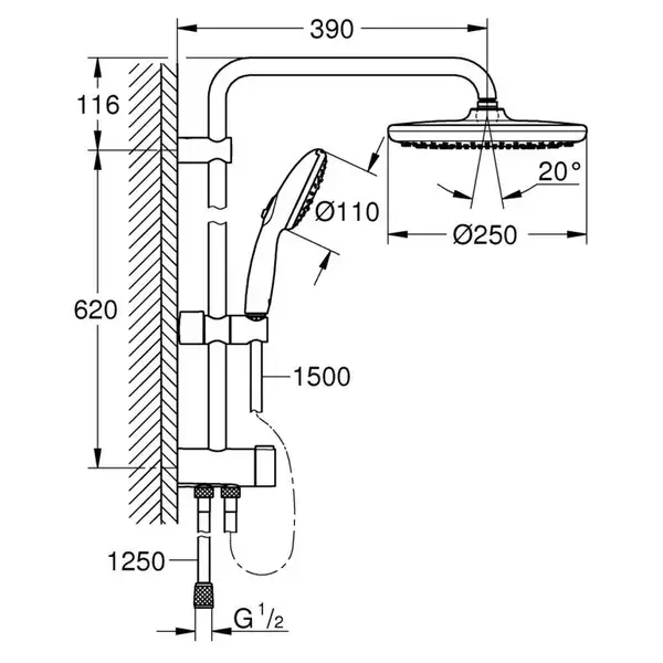 Grohe Tempesta 250 душевая система, чёрная (269802431)