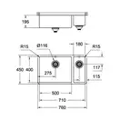 GROHE Мийка для кухні 760 x 450 мм, 1,5 чаши, матова, під стільницю, ліва (31575SD0) (31575SD0) фото 2 Aquada.com.ua