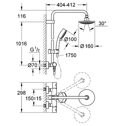 GROHE Душевая система 160см с термостатом Vitalio Start (26556000) фото 2 Aquada.com.ua GROHE Душевая система 160см с термостатом Vitalio Start (26556000) фото 2 Aquada.com.ua