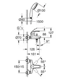 Смеситель однорычажный для ванны Grohe Eurosmart DN 15 (цвет - хром) с ручным душем (33302002) фото 2 Aquada.com.ua