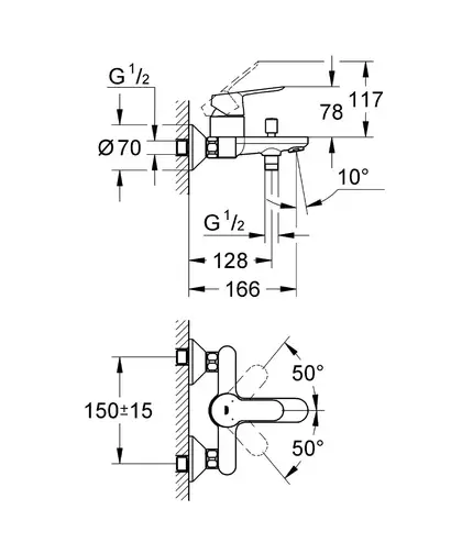 Смеситель для ванны Grohe BauEdg (цвет - хром) (23334000) фото 3 Aquada.com.ua Смеситель для ванны Grohe BauEdg (цвет - хром) (23334000) фото 3 Aquada.com.ua