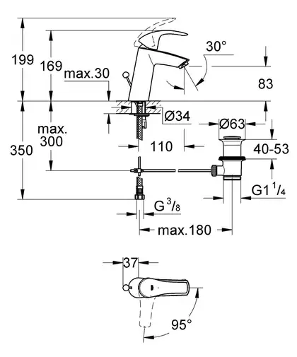 GROHE Одноважільний змішувач для раковини M-size Eurosmart (2339310E) (2339310E) фото 6 Aquada.com.ua GROHE Одноважільний змішувач для раковини M-size Eurosmart (2339310E) (2339310E) фото 6 Aquada.com.ua