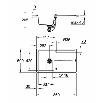GROHE Мойка кварцевая Sink K400 (31640AP0) (31640AP0) фото 2 Aquada.com.ua GROHE Мойка кварцевая Sink K400 (31640AP0) (31640AP0) фото 2 Aquada.com.ua