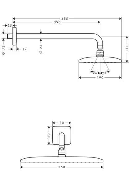 HANSGROHE Верхний душ с держателем 390 мм, хром Raindance E 360 Air 1jet (27376000) фото 2 Aquada.com.ua HANSGROHE Верхний душ с держателем 390 мм, хром Raindance E 360 Air 1jet (27376000) фото 2 Aquada.com.ua