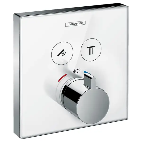 HANSGROHE Термостат  для двух потребителей, стеклянный, СМ белый/хром ShowerSelect (15738400) фото 1 Aquada.com.ua