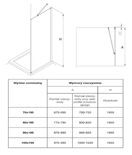 ROCA CAPITAL стенка душевая 90*195см, алюминиевый хром. профиль (AM4409012M) фото 2 Aquada.com.ua