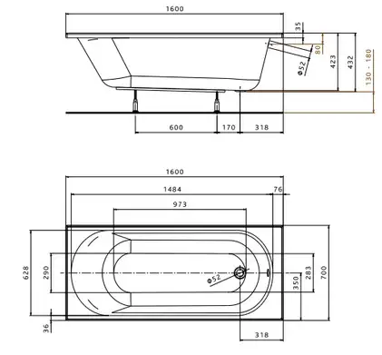 Kolo OPAL PLUS Ванна прямоугольная 160х70 см, белая (XWP136000N)