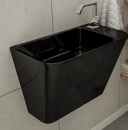 VOLLE TEO black умывальник 50*28*35см моноблок подвесной (13-88-601black) фото 3 Aquada.com.ua