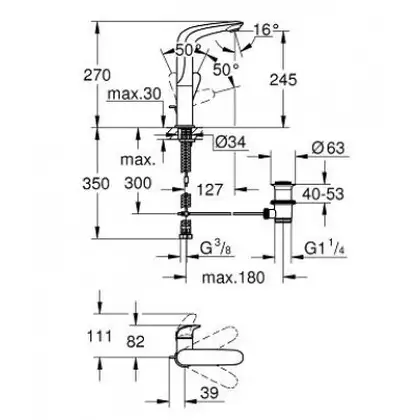 Смеситель однорычажный для раковины Grohe Eurostyle Solid 1/2" L-Size (цвет - хром) с донным клапаном (23718003) фото 2 Aquada.com.ua Смеситель однорычажный для раковины Grohe Eurostyle Solid 1/2" L-Size (цвет - хром) с донным клапаном (23718003) фото 2 Aquada.com.ua