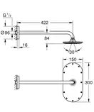 Grohe Rainshower Veris 300 x 150 Верхний душ с душевым кронштейном 422 мм, 1 режим струи (26170000) фото 2 Aquada.com.ua