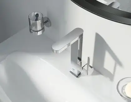 Смеситель для раковины высокий Grohe Plus L-Size с выдвижным изливом (цвет - хром), с донным клапаном (23844003) фото 3 Aquada.com.ua