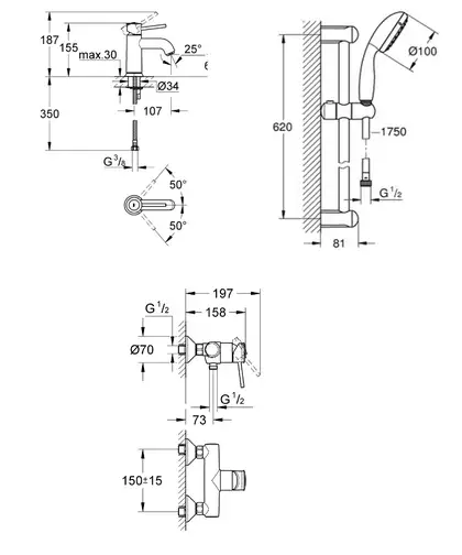 GROHE BauClassic Комплект змішувачів для душу з душовим гарнітуром (123867S) фото 2 Aquada.com.ua GROHE BauClassic Комплект змішувачів для душу з душовим гарнітуром (123867S) фото 2 Aquada.com.ua