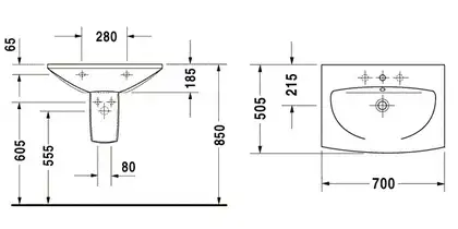 DURAVIT CARO умывальник 70*50,5см (0434700000) фото 2 Aquada.com.ua