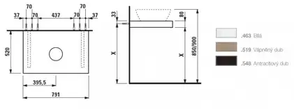 LAUFEN CASE столешница 79*8*52см, с вырезом посредине, в комплекте 2 кронштейна, цвет светлый дуб (H4051210755191) фото 3 Aquada.com.ua