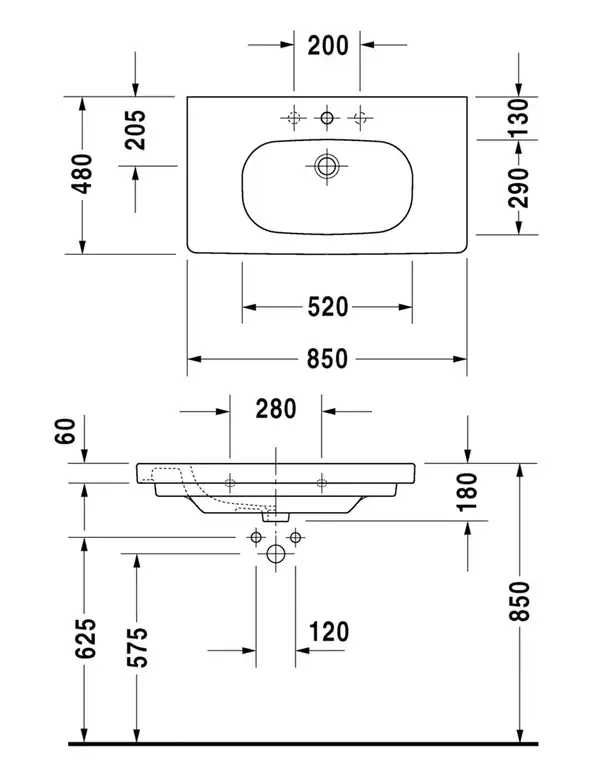 DURAVIT D-CODE умывальник 85*48см, мебельный (03428500002) фото 2 Aquada.com.ua