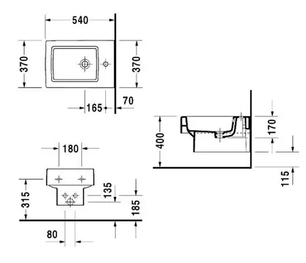 Биде подвесное Duravit Vero 54х37 см, цвет белый (2239150000) фото 2 Aquada.com.ua