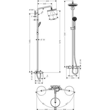 GROHE Душевая система с термостатом Hansgrohe Croma Showerpipe 220 1jet (цвет - хром) (27223000) фото 2 Aquada.com.ua GROHE Душевая система с термостатом Hansgrohe Croma Showerpipe 220 1jet (цвет - хром) (27223000) фото 2 Aquada.com.ua