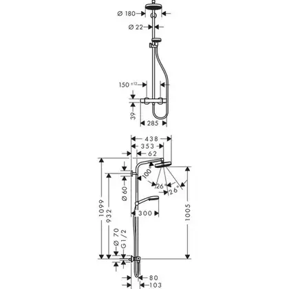 GROHE Душевая система с термостатом Hansgrohe Crometta 100 (цвет - хром) (27265400) фото 2 Aquada.com.ua GROHE Душевая система с термостатом Hansgrohe Crometta 100 (цвет - хром) (27265400) фото 2 Aquada.com.ua