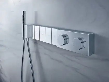 Термостатический модуль Select 680/100 на 5 выходов, алмазная резка Axor Edge (цвет - хром), с душевым гарнитуром (46731000) фото 3 Aquada.com.ua Термостатический модуль Select 680/100 на 5 выходов, алмазная резка Axor Edge (цвет - хром), с душевым гарнитуром (46731000) фото 3 Aquada.com.ua