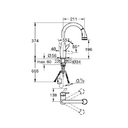 Смеситель однорычажный для кухни Grohe Parkfield DN 15 (цвет - хром) (30215000) фото 5 Aquada.com.ua
