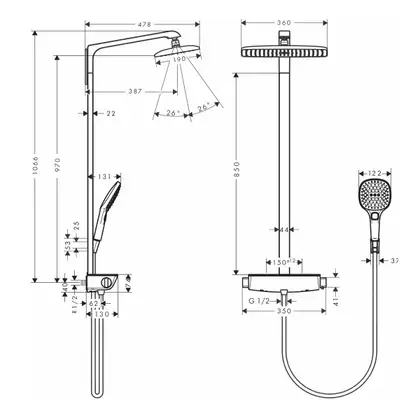 Душевая система с термостатом Hansgrohe Raindance S Showerpipe 360 1jet (цвет - хром/белый) (27112400) фото 3 Aquada.com.ua
