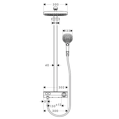 Душевая система с термостатом Hansgrohe Raindance Select E Showerpipe 300 2jet с ShowerTablet Select 300 (цвет - хром/белый) (27126400) фото 2 Aquada.com.ua