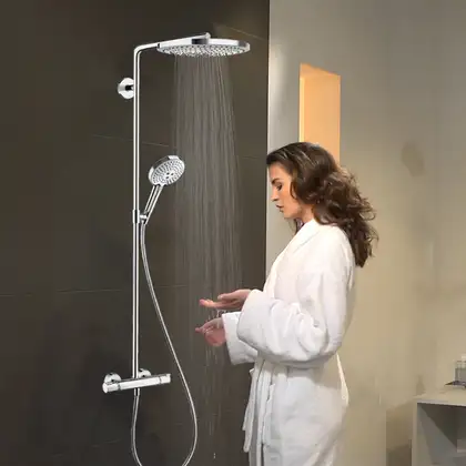 Душевая система с термостатом Hansgrohe Raindance Select S Showerpipe 300 2jet (цвет - хром/белый) (27133400) фото 2 Aquada.com.ua Душевая система с термостатом Hansgrohe Raindance Select S Showerpipe 300 2jet (цвет - хром/белый) (27133400) фото 2 Aquada.com.ua
