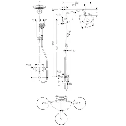 Душевая система с термостатом Hansgrohe Croma Showerpipe 220 1jet (цвет - хром) (27185000) фото 3 Aquada.com.ua Душевая система с термостатом Hansgrohe Croma Showerpipe 220 1jet (цвет - хром) (27185000) фото 3 Aquada.com.ua