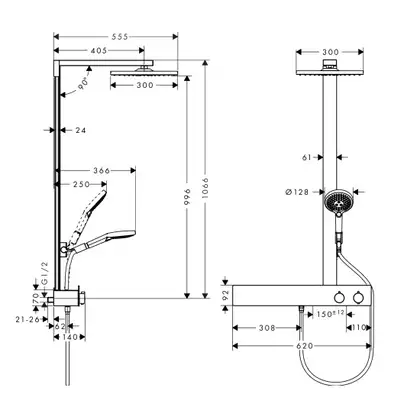 Душевая система с термостатом Hansgrohe Raindance E Showerpipe 300 1jet с ShowerTablet 600 (цвет - хром) (27363000) фото 3 Aquada.com.ua Душевая система с термостатом Hansgrohe Raindance E Showerpipe 300 1jet с ShowerTablet 600 (цвет - хром) (27363000) фото 3 Aquada.com.ua
