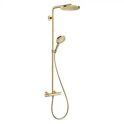 Душевая система с термостатом Hansgrohe Raindance Select S Showerpipe 240 1jet PowderRain (цвет - полированное золото) (27633990) фото 1 Aquada.com.ua Душевая система с термостатом Hansgrohe Raindance Select S Showerpipe 240 1jet PowderRain (цвет - полированное золото) (27633990) фото 1 Aquada.com.ua