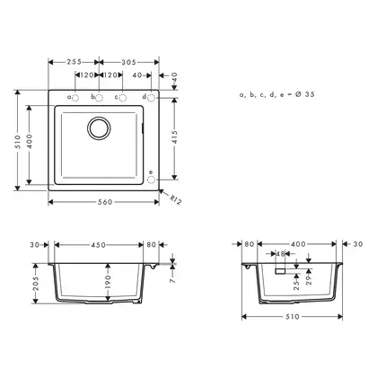 Встраиваемая кухонная мойка Hansgrohe S51 S510-F450 (цвет - серый камень) 450 (43312290) фото 2 Aquada.com.ua