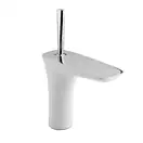 Смеситель для раковины, однорычажный Hansgrohe PuraVida (цвет - хром/белый), с донным клапаном Push-Open (15070400) фото 1 Aquada.com.ua