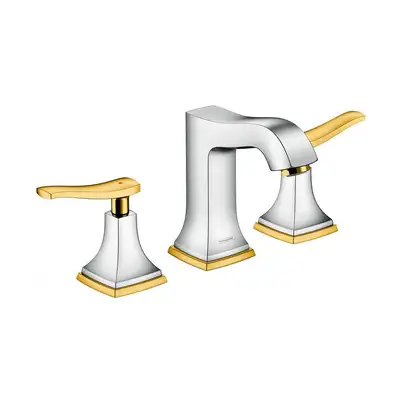 Смеситель для раковины на 3 отверстия Hansgrohe Metropol Classic (цвет - хром/золото), с донным клапаном (31330090) фото 1 Aquada.com.ua