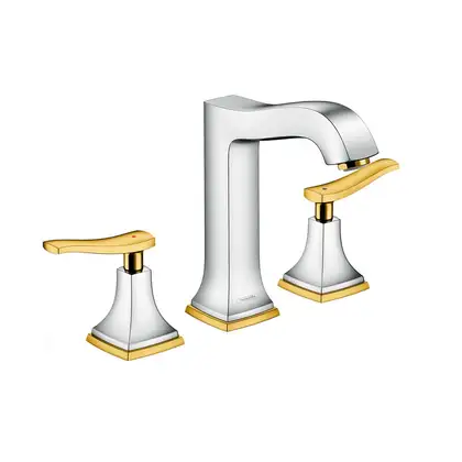 Смеситель для раковины на 3 отверстия Hansgrohe Metropol Classic (цвет - хром/золото), с донным клапаном (31331090) фото 1 Aquada.com.ua