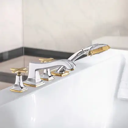 Смеситель на борт ванны Hansgrohe Metropol Classic (цвет - хром/золото) (31449090) фото 2 Aquada.com.ua Смеситель на борт ванны Hansgrohe Metropol Classic (цвет - хром/золото) (31449090) фото 2 Aquada.com.ua
