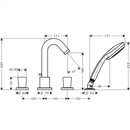 Смеситель на борт ванны Hansgrohe Logis (цвет - хром) (71314000) фото 2 Aquada.com.ua Смеситель на борт ванны Hansgrohe Logis (цвет - хром) (71314000) фото 2 Aquada.com.ua