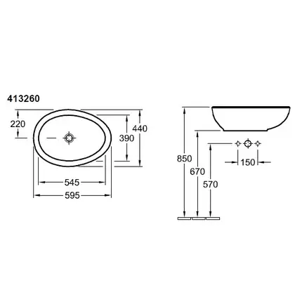 Раковина накладная на столешницу Villeroy & Boch Aveo 59,5х44 см (413260R1) фото 4 Aquada.com.ua