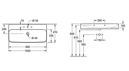 Подвесная раковина Villeroy & Boch Finion 1000 x 470 mm (4168A2R1) фото 3 Aquada.com.ua Подвесная раковина Villeroy & Boch Finion 1000 x 470 mm (4168A2R1) фото 3 Aquada.com.ua